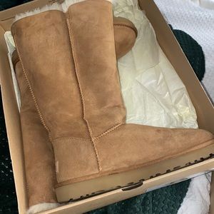 UGG, bailey button triplet II boot, chestnut color, worn twice, women’s size 10